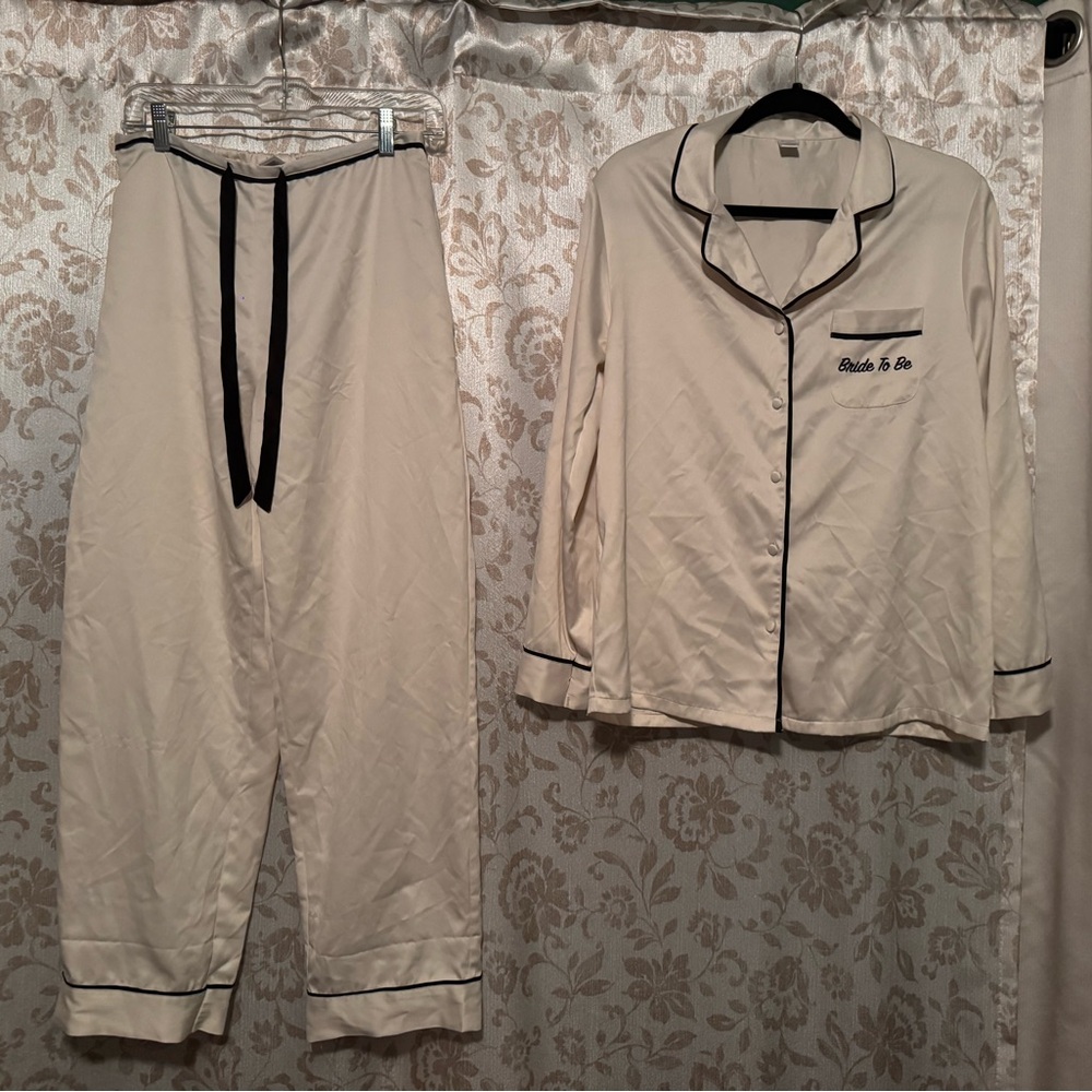 Women's Cream Pajama Set with Black Trim